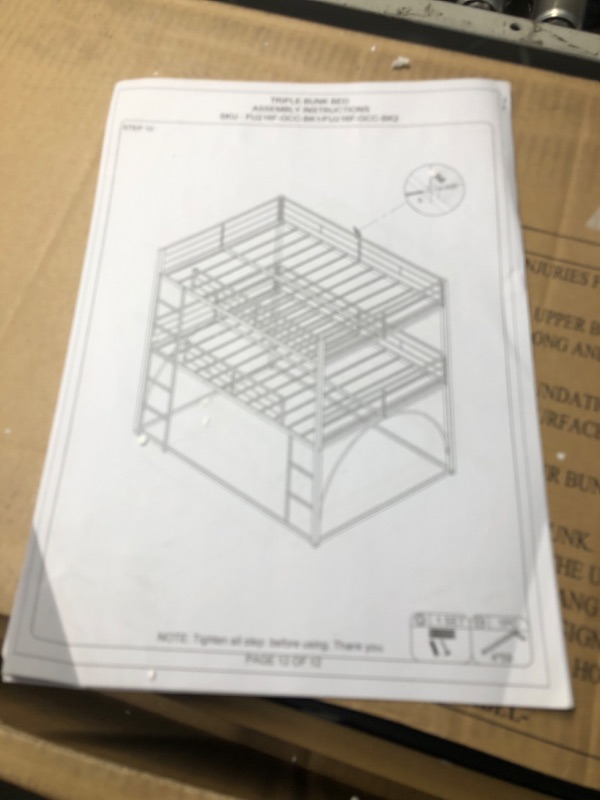 Photo 1 of ***PARTS ONLY****PVWIIK Full Triple Bunk Bed with Ladder for 3 Kids/Teen/Adults Bedroom,Full Heavy Duty Metal Bunk Bed for Girls & Boys,No Box Spring Needed,Black