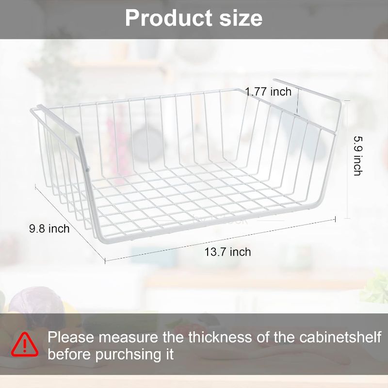 Photo 1 of (USED/FAIR) (BAGGED) ELEATTRUN Under Shelf Basket, 2 x Medium Metal Wire Kitchen Storage Basket, Space Saving Sliding Organizer for Pantry, Cabinet & Closet Shelves, 22 lb Capacity, White