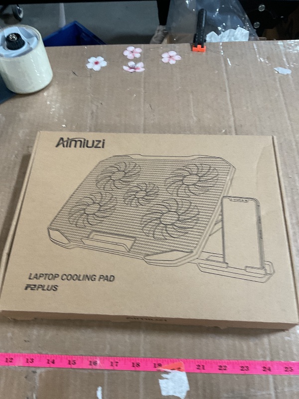 Photo 1 of (FAIR)) AIMIUZI Laptop Cooling Pad Laptop Cooler Stand, Laptop Fan Cooling Pad for 12-15.6 Inch Laptop Notebooks, 5 Quiet Fans, 5 Angle Adjustable Laptop Cooling Stand (Black)