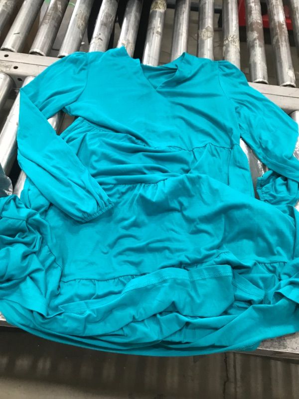 Photo 1 of ANRABESS Long Sleeve Dress for Women V Neck 2025 Spring Fashion Casual Loose Fit Flowy Swing Tiered Vacation Dresses Lake Green Medium
