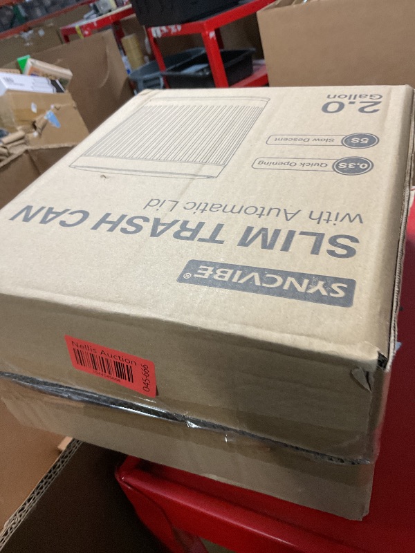 Photo 1 of SYNCVIBE Bathroom Sensor Trash Can with Automatic Lid 2 Gallon Small Sensor Trash Can, 7.5 Liter Motion Sensor Smart Trash Can with Stripes, Slim Waterproof Plastic Garbage Can for Narrow Space