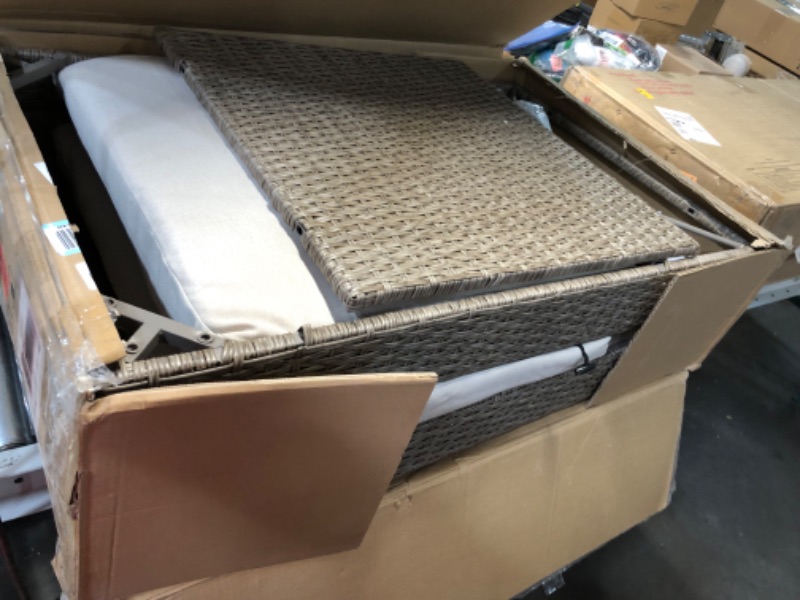 Photo 1 of ***DAMAGED - CUSHION CUT - METAL CROSSMEMBER BROKEN - SEE PICTURES***
 HOMREST Outdoor Chaise Lounge Chair, Patio Wicker Lounge Chair with Pneumatic Adjustable Backrest, Pool Sunbathing Lounge Chair for Outside with Removable Cushion (Beige)