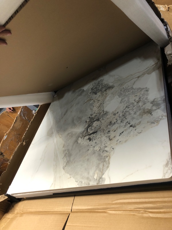 Photo 1 of Wisfor Square Kitchen Dining Table: Sintered Stone Dining Room Table Modern Coffee Table Marble Table with Stable Metal for Kitchen Living Room Office Patio Seaside, 31.5x31.5x29.92 inch