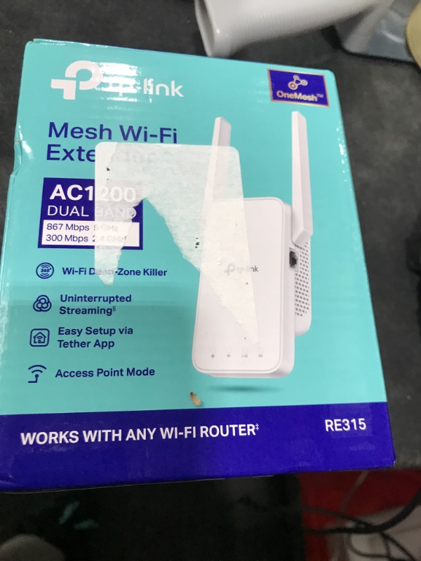 Photo 1 of TP-Link AC1200 WiFi Extender, 2024 Wirecutter Best WiFi Extender, 1.2Gbps home signal booster, Dual Band 5GHz/2.4GHz, Covers Up to 1500 Sq.ft and 30 Devices ,support Onemesh, One Ethernet Port (RE315)