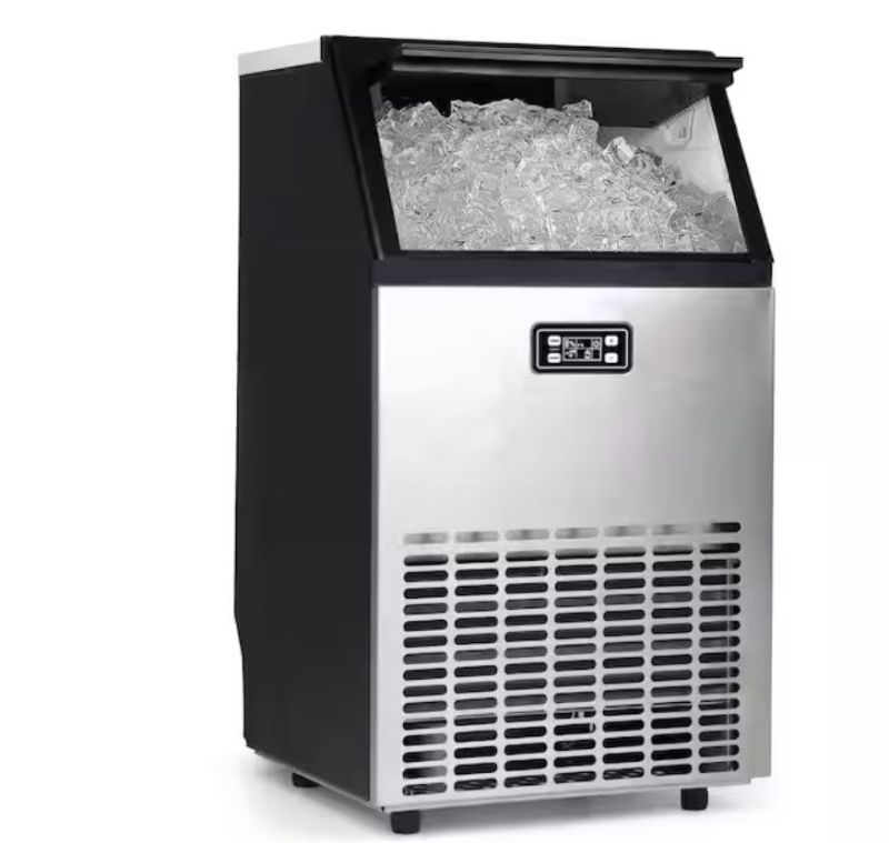 Photo 1 of Commercial Ice Maker 100 lbs./24 H Freestanding Ice Maker Machine with 33 lbs. Storage Bin in Stainless Steel


