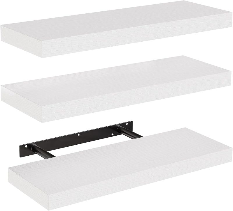 Photo 1 of AMADA HOMEFURNISHING Floating Shelves, Wall Shelves for Bathroom/Living Room/Bedroom/Kitchen Decor, White Shelves with Invisible Brackets Set of 3 - AMFS08