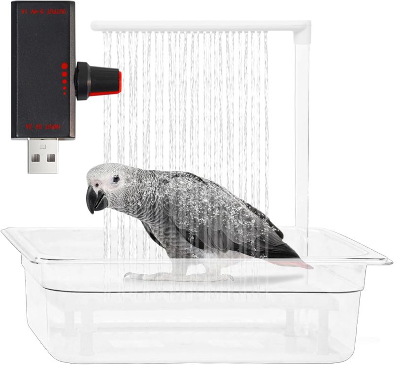 Photo 1 of Parrot Bathtub, USB Electric Large Bird Bathtub Shower with Water Pressure Controller, Automatic Pet Bird Bath for Parakeet, Cockatiel, African Grey,...

