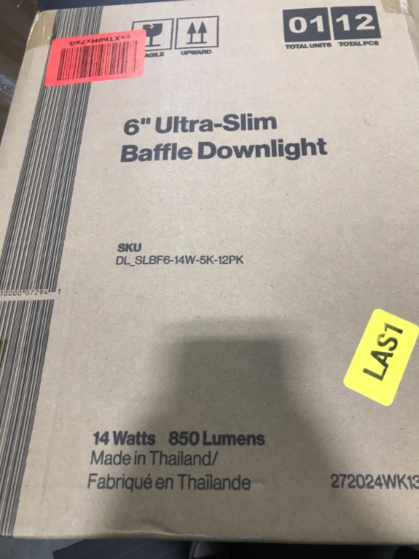 Photo 1 of Sunco 12 Pack 6 Inch LED Recessed Light, Ceiling Canless Recessed Lights, Baffle Trim Ultra Thin, 850 LM, 14W, 5000K Daylight, Dimmable, Wafer Thin with Junction Box