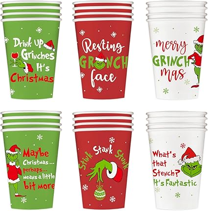Photo 1 of 60 Pack Christmas Cups, Funny Christmas Party Supplies, 12 oz Holiday Disposable Coffee Paper Cups, Novelty Xmas Party Drinking Cups for Coffee Hot Chocolate Cocoa Beverages Tea
