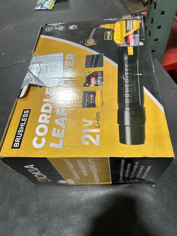 Photo 1 of Aokia Leaf Blower, 21V Electric Cordless Blower with 2 3.0Ah Batteries and Charger - 580CFM/160MPH Powered Air Blower - Lightweight Leaf Blower for Lawn Care, Patio Cleaning, Blowing Leaves and Dust
