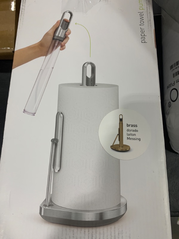 Photo 1 of simplehuman Standing Paper Towel Holder with Spray Pump, Brass Stainless Steel, Gold