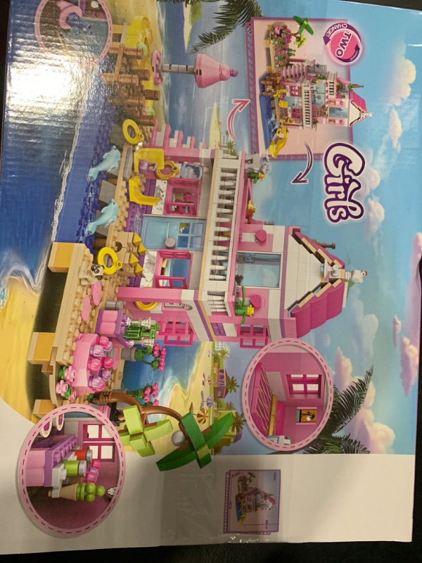 Photo 1 of Pink Girls Seaside Beach Villa Friends Building Set Compatible with Lego Friends Construction Educational Toy for Kids Age 8-12 and Up 822 PCS