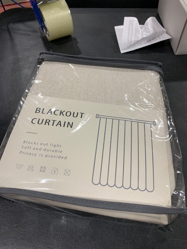 Photo 1 of 100% Blackout Shield Linen Blackout Curtains for Bedroom 84 Inches Long, Back Tab/Rod Pocket Living Room Drapes, Thermal Insulated Blackout Curtains 2 Panels Set, 50" W x 84" L, Cream