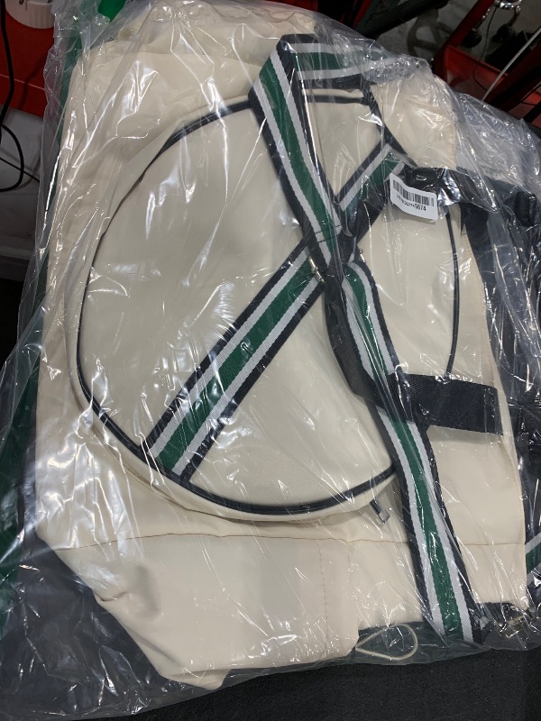 Photo 1 of Tennis Bag Tennis Racket Tote for Women & Men Unisex - Sports Racquet Pickleball, Badminton, Squash Case Convertible Shoulder/Crossbody Strap Stylish Design, Large Compartment (Ivory/Green Stripe)