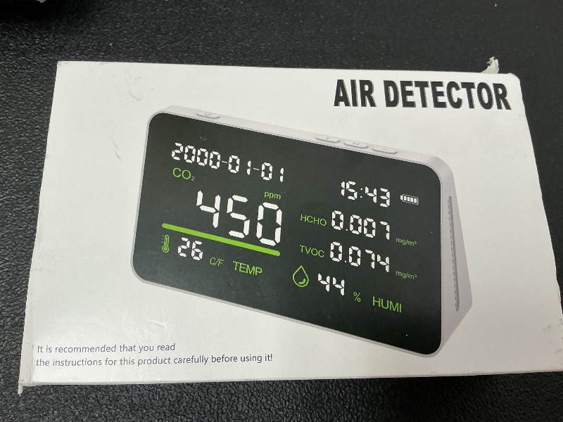 Photo 1 of CIS 7-in-1 Air Quality Monitor, Indoor Humidity Monitor, Temperature, CO2, TVOC, HCHO, Time, Date Display Desktop Air Quality Tester, Air Quality Meters for Home Office Hotel Restaurant School
