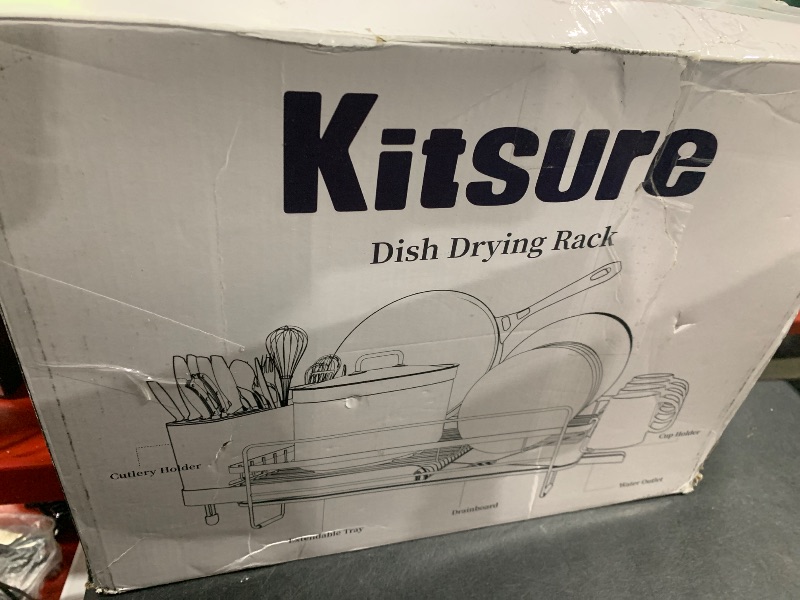 Photo 1 of Kitsure Large Dish Drying Rack - Extendable Dish Rack, Multifunctional Dish Rack for Kitchen Counter, Anti-Rust Dish Drainers with Cutlery & Cup Holders 19.2"-26.7" L x 12.9" W, Grey