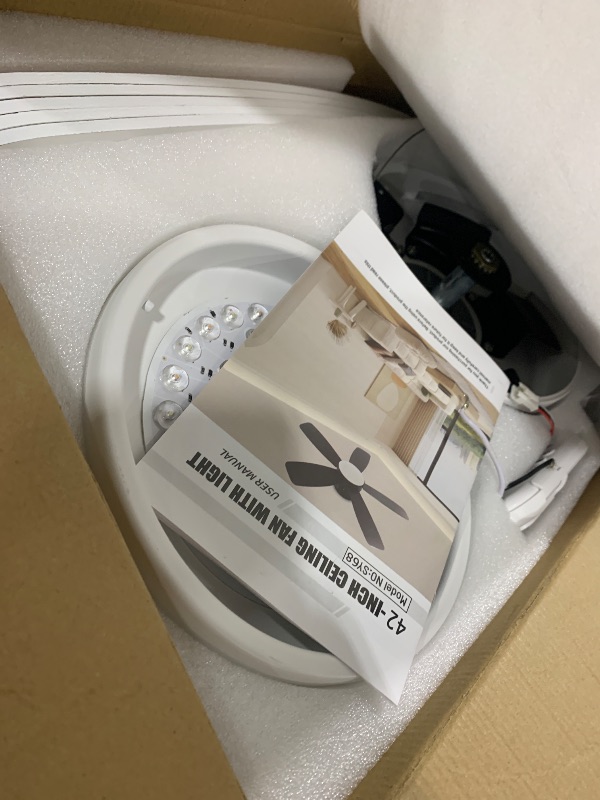 Photo 1 of JSAITEE Ceiling Fans with Lights, 42 Inch Low Profile Ceiling Fan with Light and Remote/App Control, Flush Mount, Reversible, 3CCT, Dimmable, Noiseless, White Ceiling Fan for Indoor/Outdoor Use