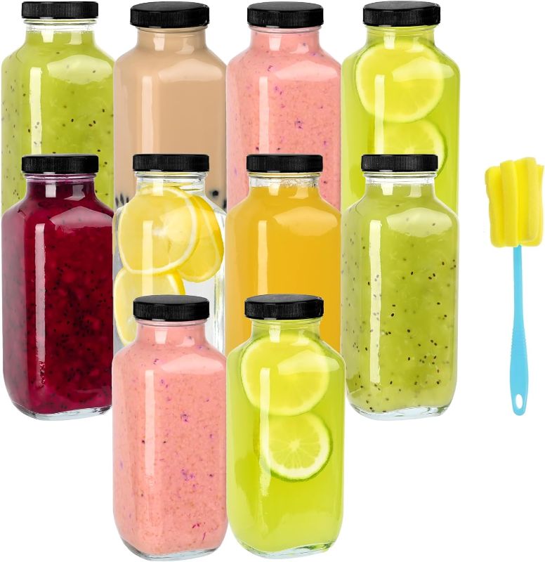 Photo 1 of 16 Oz Glass Juice Bottles with Lids - Clear Glass Bottles with Lids for Juicing - Reusable Juicing Bottles, Drink Jars Containers for Juicing,Water,Milk, Kombucha,Juice