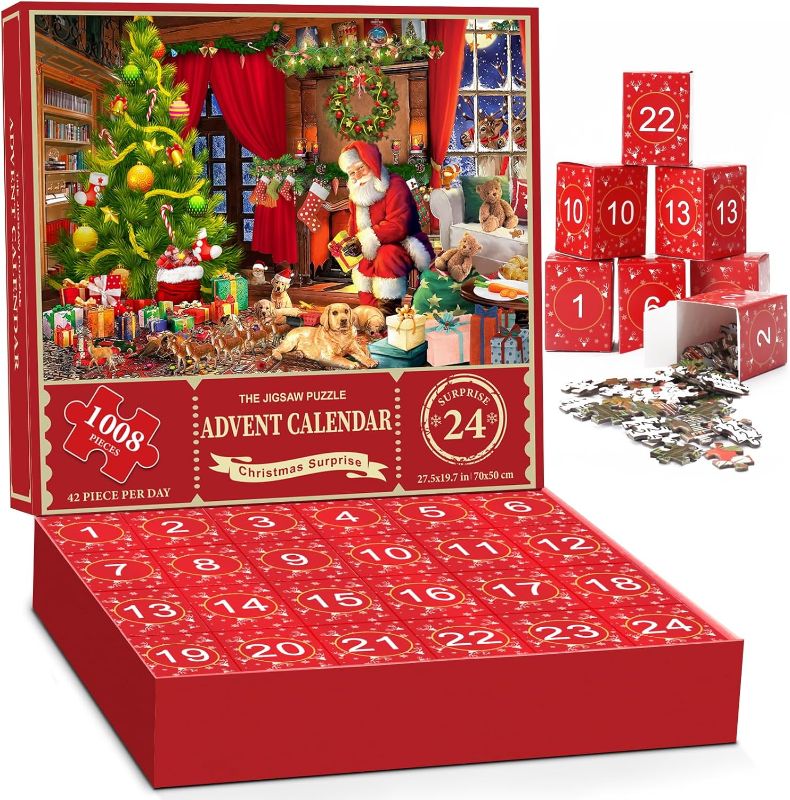 Photo 1 of Jigsaw Puzzle Advent Calendar 2024-1008 Pieces Jigsaw Puzzle for Adult Kids,24 Days Countdown Calendar,Santa's Surprise,19.7 inches x 27.6 inch,Family Game Puzzle, Idea for Teens Adult