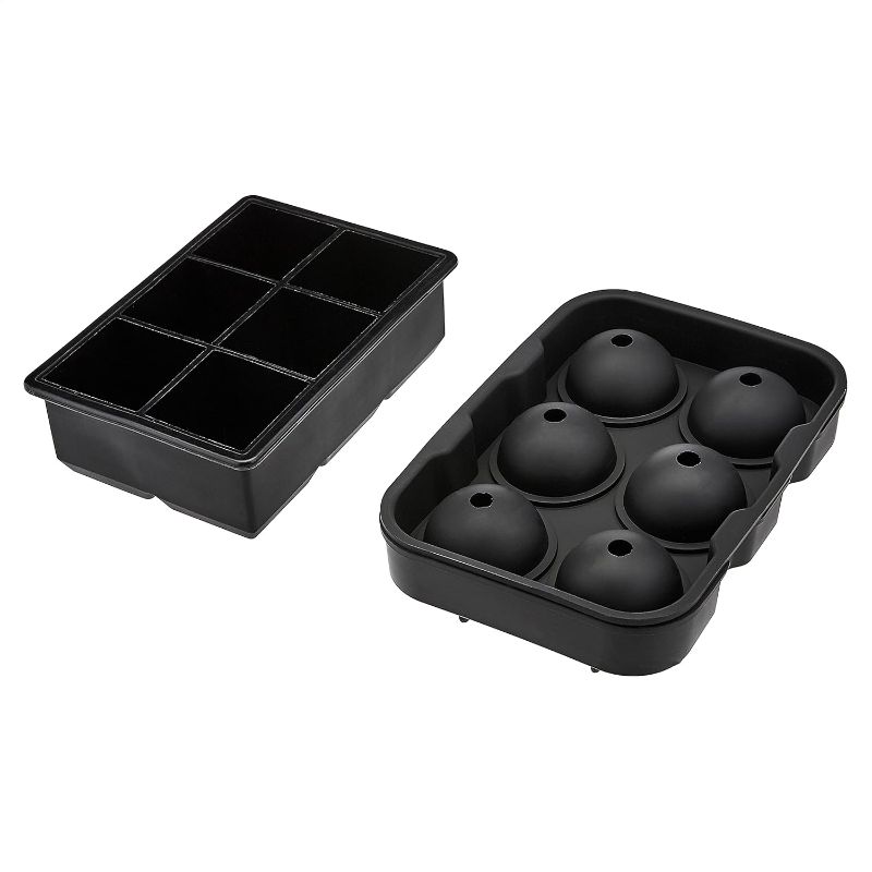 Photo 1 of AmazonCommercial Silicone Ice Cube Trays, Set of 2, Spherical mold (7 x 5 x 2.2 IN) set of 1 + Square mold (6.5 x 4.4 x 2.0 IN)