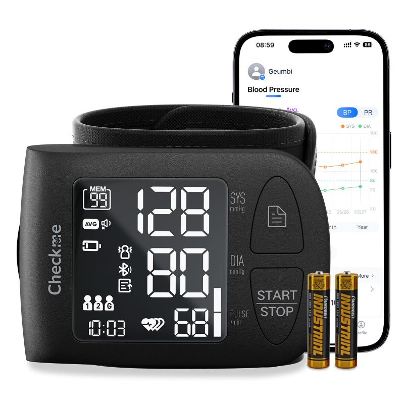 Photo 1 of CHECKME WRIST BLOOD PRESSURE MONITOR FOR HOME USE, BLUETOOTH BLOOD PRESSURE MACHINE, DIGITAL LCD DISPLAY BP MONITOR WITH VOICE BROADCAST, ADJUSTABLE BLOOD PRESSURE CUFF 5.3-8.5 INCH, COMPATIBLE APP