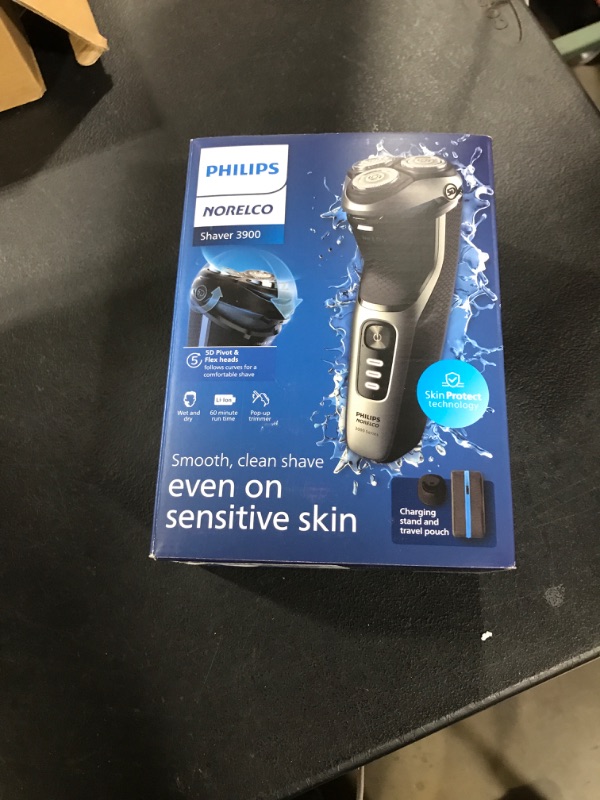 Photo 1 of Philips Norelco Shaver 3900 Series, Wet and Dry Electric Shaver, P-Cap, Travel Pouch, Charging Stand, Storm Blue, Model S3341/92