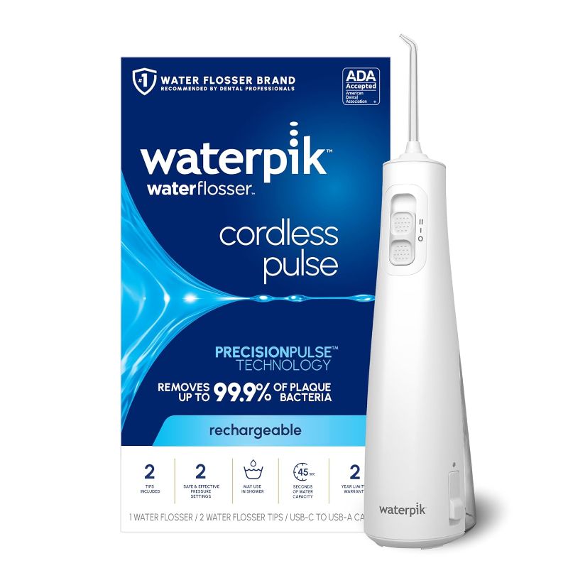 Photo 1 of Waterpik Cordless Pulse Rechargeable Portable Water Flosser for Teeth, Gums, Braces Care and Travel with 2 Flossing Tips, Waterproof, ADA Accepted