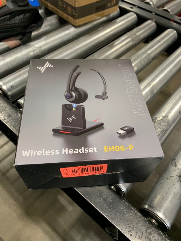View 2 of JIAMQISHI Bluetooth Headset - Wireless Headset with Noise Cancelling Microphone, V5.2 Computer Headphones with USB Dongle, Charging Base & Mic Mute for Work/Call Center/PC/Laptop/Online Class/Zoom