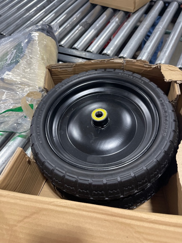 Photo 1 of 13 Inch Flat Free Tire - 13'' Tire for Garden Cart Replacement Wheels, Wheelbarrow Tire 13 Inch, 4.00-6 Tire Flat Free for Garden Cart, Yard Trailers, Trolley, 5/8'' Bearings, 2.1'' Offset Hub, 2 Pack