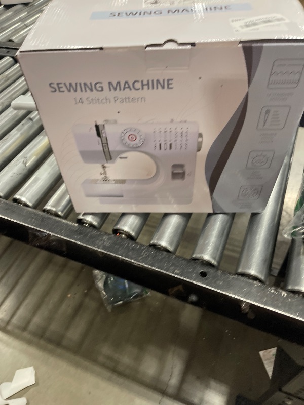 Photo 1 of Dechow Sewing Machine for Beginners, Electric Mini Portable, 14 Built-in Stitches with Reverse Sewing, 2 Speeds Double Thread with Foot Pedal, Storage Bag, Cotton Fabric and Threads (White)