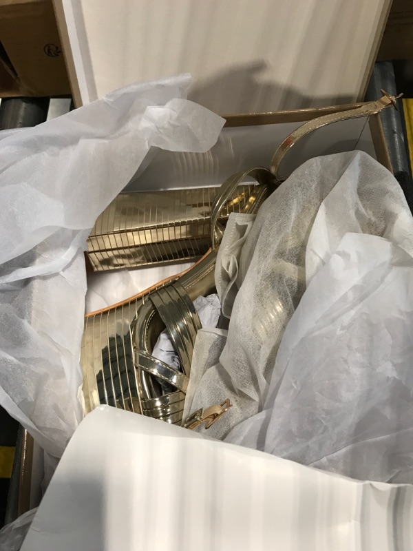 Photo 1 of Onlymaker Women's Platform Chunky Heels Sexy Ankle Strap Chunky High Heel Platform Sandals Open Toe Sparkly Gold Platform Heels 5 inch High Block Heel Fashion Dress Platrorm Heels Size 9