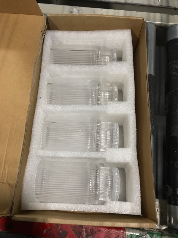Photo 1 of **MISSING MOST OF THE SET****ALINK 16 OZ Ribbed Drinking Glasses 4pcs Set with Bamboo Lids and Glass Straws, Vintage Iced Coffee Cups Glassware, Origami Style Glass Tumbler for Coocktail, Beer, Water