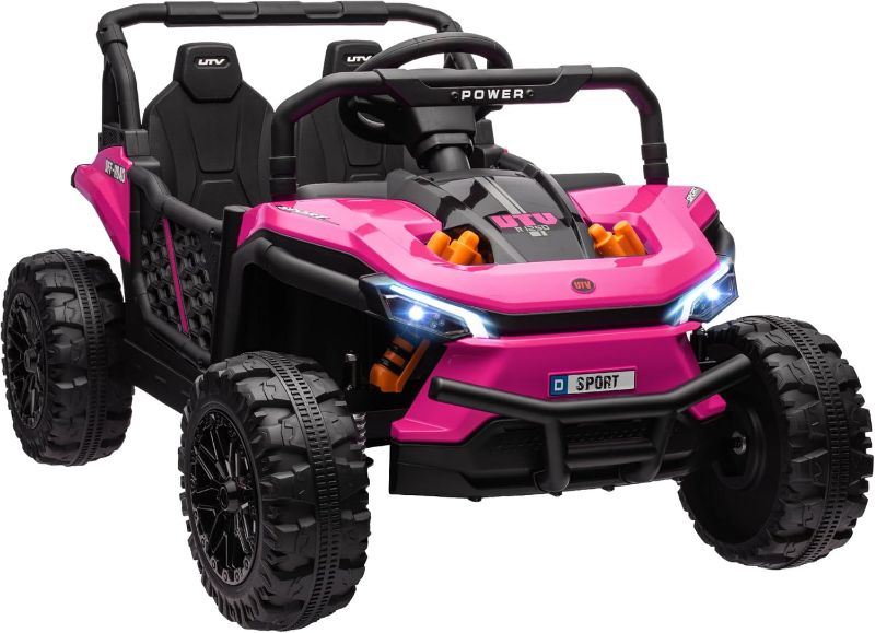 Photo 1 of  12V Kids UTV, Battery Powered Ride on Truck, 3.7 MPH Off-Road Electric Car with Remote Control, 4-Wheel Suspension, LED Headlights, 3 Speeds, Horn &...
Color:Pink
