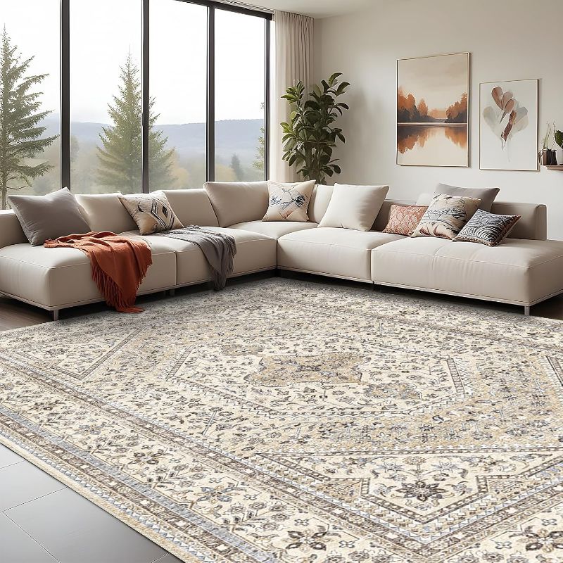 Photo 1 of 10x14 Washable Vintage Rug: Oriental Rugs for Living Room Non Slip Backing Stain Resistant Large Indoor Carpet for Bedroom Area Rug Dining