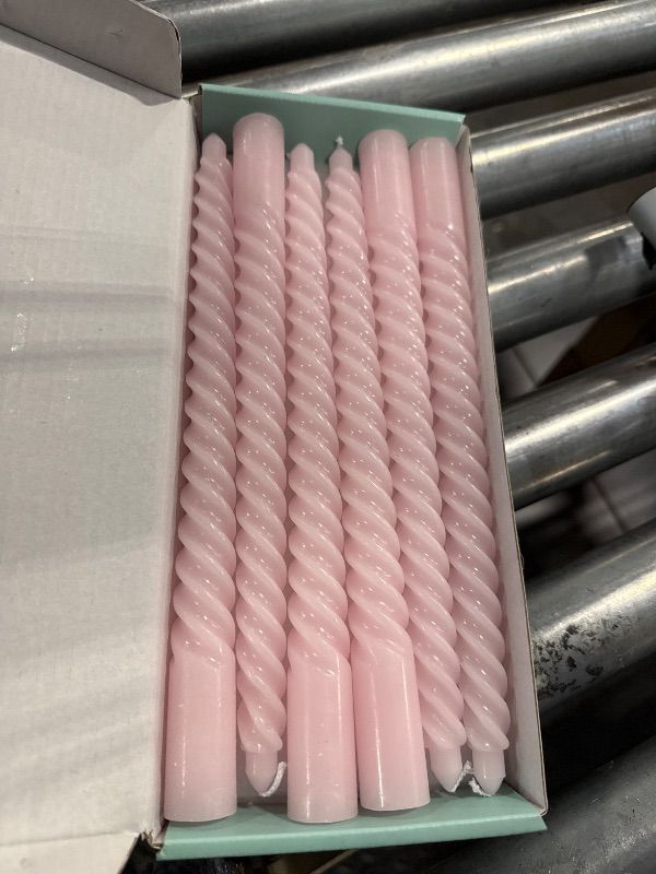 Photo 1 of 6 Pack 10 Inch Pale Pink Spiral Taper Candles for Holiday Home Decoration, Unscented Dripless Twisted Candlesticks for Dinner Party Wedding Baby Shower and Easter