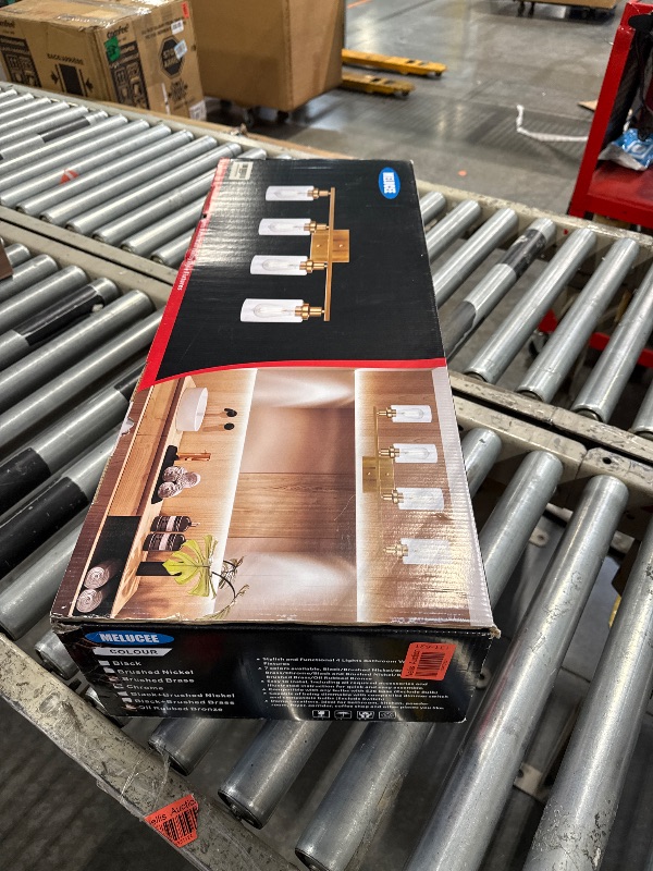 Photo 1 of **NEW/FACTORY SEALED** MELUCEE Chrome Bathroom Light Fixtures 4-Lights Vanity Light with Bubbled Glass Shades and Metal Base, Indoor Sconces Wall Lighting for Hallway Kitchen Foyer (Patent No.: US D963914 S)