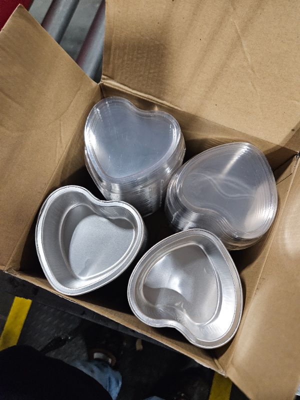 Photo 2 of 100 Sets Aluminum Foil Heart Shaped Cake Pans Mini Cupcake Cup with Lids Flan Pan Disposable Flan Baking Cups for Xmas Birthday Mother's Day Wedding Valentine (Fresh,3.4 oz)