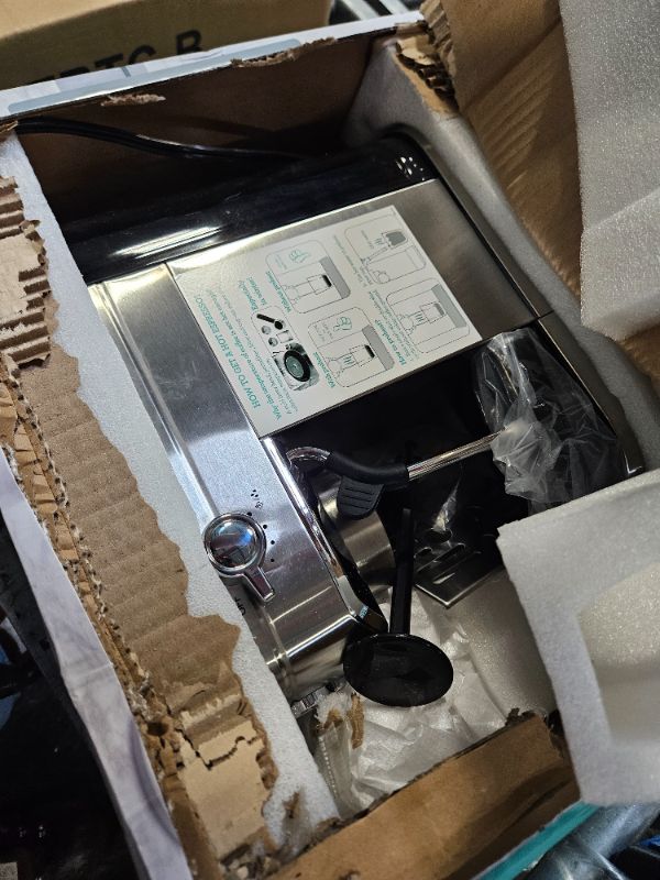 Photo 1 of **USED**
CASABREWS Espresso Machine 20 Bar, Compact Espresso Maker with Steam Milk Frother, Stainless Steel Coffee Machine with 34oz Removable Water Tank for Cappuccino, Latte, Silver