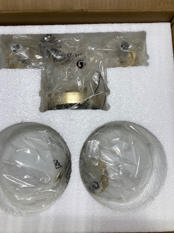Photo 1 of AKEZON Gold Bathroom Light Fixtures, 2-Light Vanity Lights Over Mirror Wall Sconce with White Etched Glass Globe, KW-7308-2