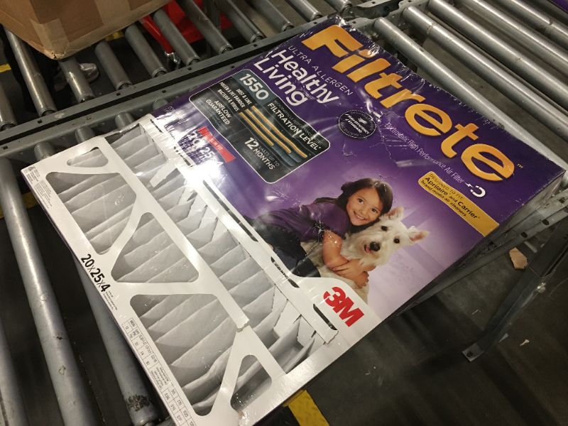 Photo 1 of ***item still looks in new condition, but has damaged by other item crashed on it*** Filtrete 20 x 25 x 4 Slim Fit Allergen Bacteria and Virus Deep Pleat Air Filter 1550 MPR: MERV 12, Electrostatic, Furnace Filter