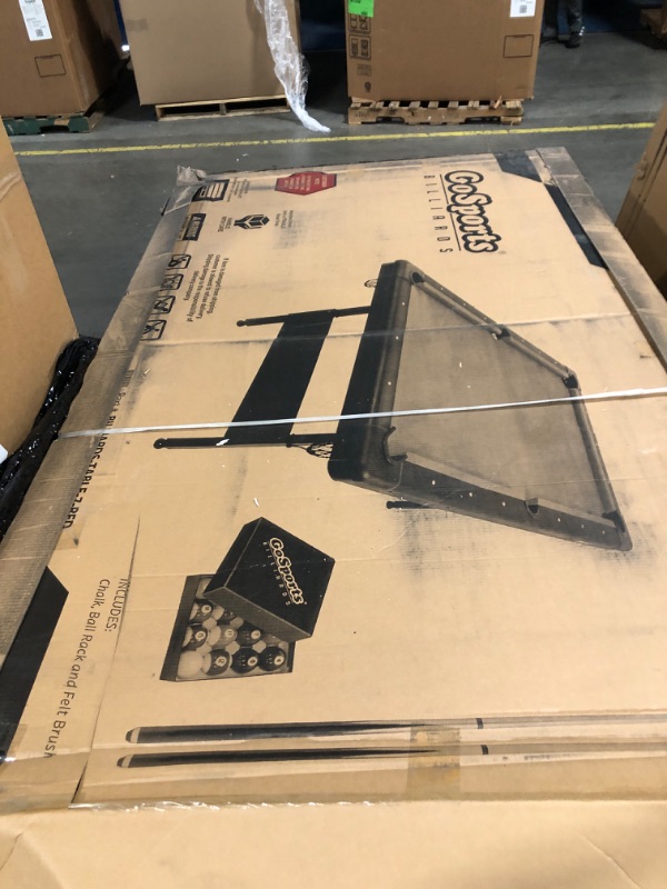 Photo 1 of GoSports 7 ft Billiards Table - Portable Pool Table - Includes Full Set of Balls, 2 Cue Sticks, Chalk, and Felt Brush - Black, Red**really large item, will need truck or trailer**