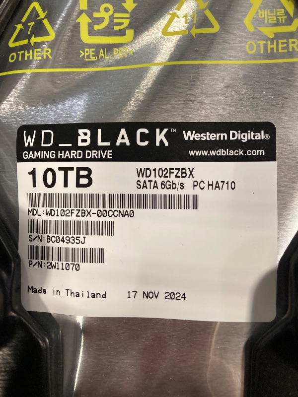 Photo 1 of Western Digital 10TB WD_Black Performance Internal Hard Drive HDD - 7200 RPM, SATA 6 Gb/s, 512 MB Cache, 3.5" - WD102FZBX. 