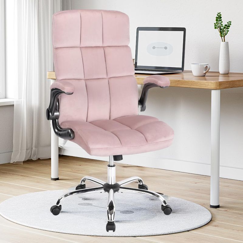 Photo 1 of **image is similar item**Velvet Executive Office Chairs with Flip up Armrests, Comfy Fabric Home Office Desk Chair with Wheels, Height Adjustable 360° Swivel Rocking Ergonomic Chair