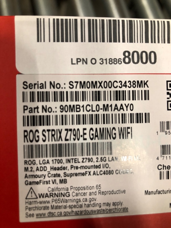 Photo 1 of ASUS ROG Strix Z790-E Gaming WiFi Intel Z790 LGA 1700 ATX