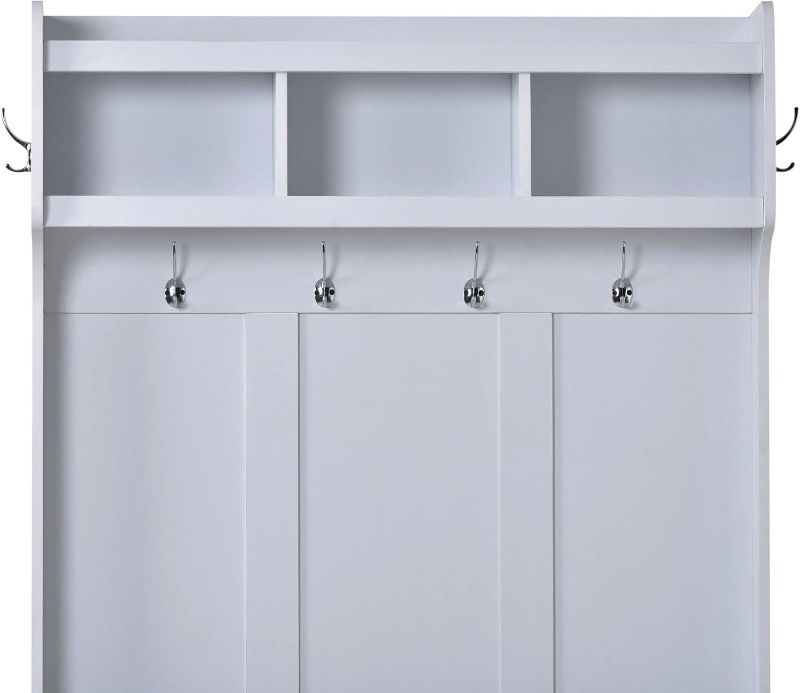Photo 1 of 39.4'' Wide Hall Tree with Bench and Shoe Storage,3-in-1 Entryway Bench with Coat Rack