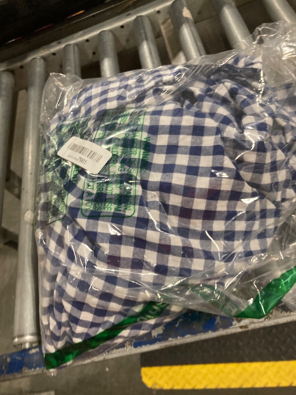 Photo 1 of K MASANIJI 100% Cotton Navy Blue Plaid Ruffled Table Cloth Round Cover, Dia.70 in Farmhouse Checker Gingham Vintage Decorative Tablecloth (Navy Blue/White Plaid, Dia.70 inches)