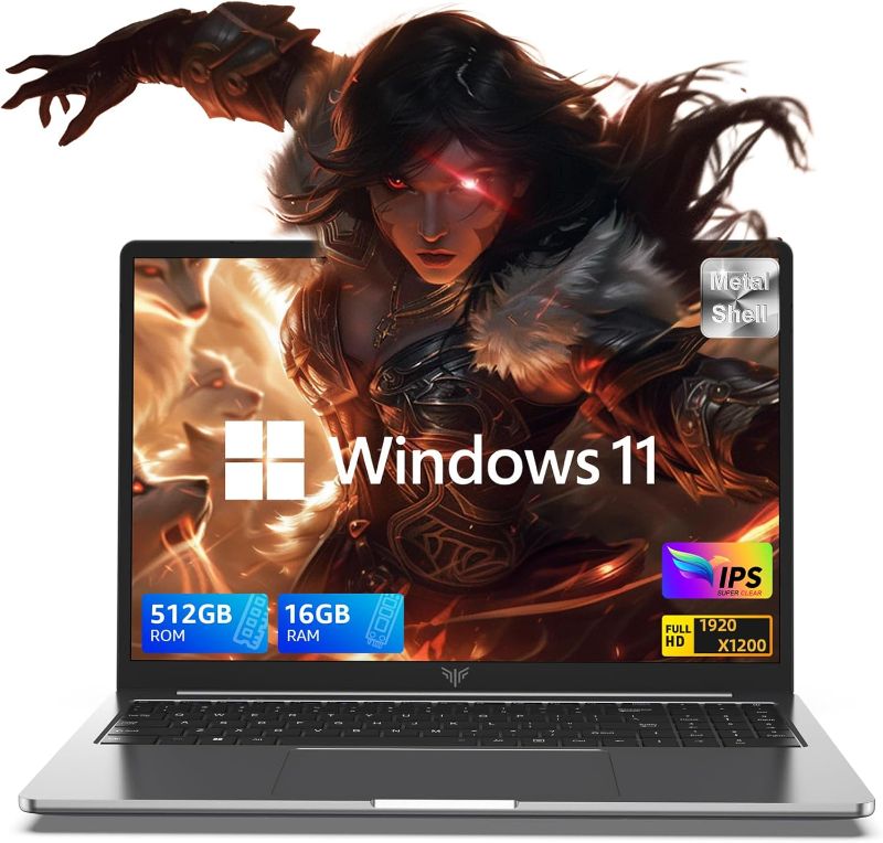 Photo 1 of 16.0-inch Laptop, 2025 16GB DDR4 512GB SSD Windows 11 Laptop, Laptop Computer with Intel 12th Quad-Core Processor(Up to 3.6GHz), 1920P FHD Display, Metal Shell, WiFi 5, USB3.2, Type_C