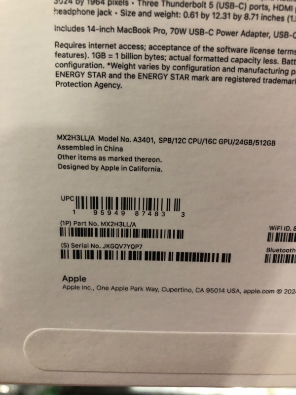 Photo 1 of *locked*
Apple 2024 MacBook Pro Laptop with M4 Pro, 12-core CPU, 16-core GPU: Built for Apple Intelligence, 14.2-inch Liquid Retina XDR Display, 24GB Unified Memory, 512GB SSD Storage; Space Black