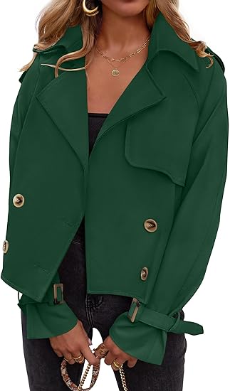 Photo 1 of ***MEDIUM SIZE*** ZESICA Womens Long Sleeve Crop Trench Coat Lapel Double Breasted Loose Casual Jacket with Pockets
