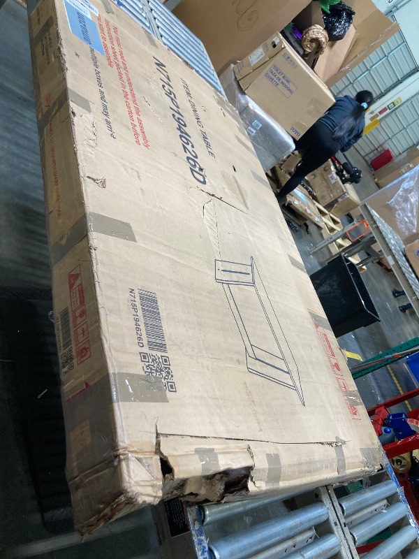 Photo 1 of Merax 6-Piece Retro Dining Set, 1 Rectangular Table with Stable Trapezoidal Table Base and 4 Upholstered Chairs and 1 Bench for Dining Room and Kitchen, Natural Wood Wash